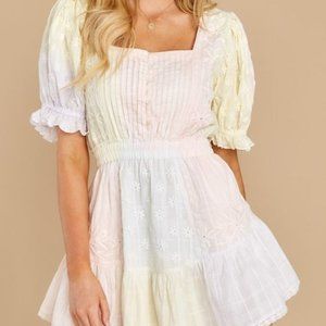 LOVESHACKFANCY MULTICOLOR MINI DRESS PUFF SLEEVE SIZE SMALL